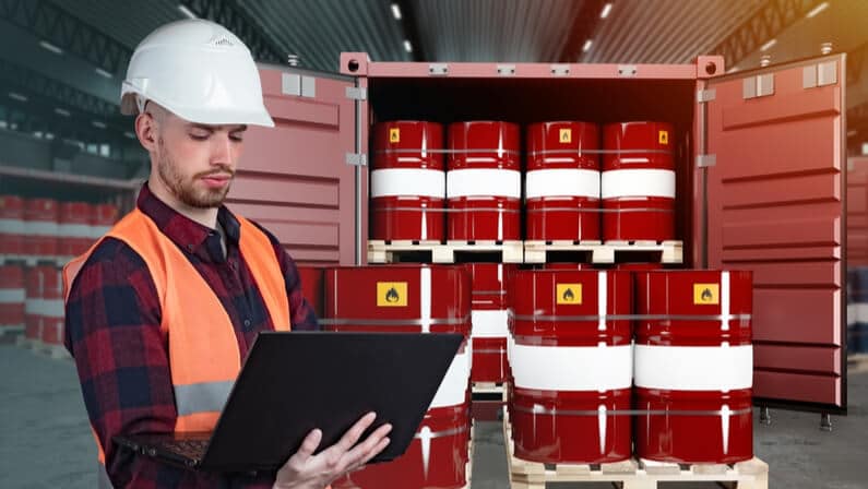 person checking dangerous goods to ship by sea